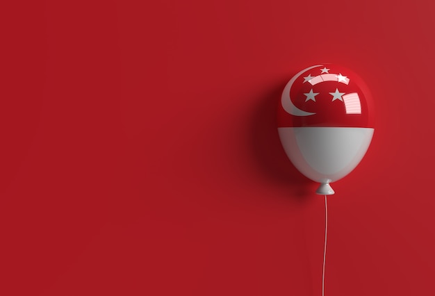 Render 3D 9º día de la independencia de Singapur Banner Globo de bandera de Singapur.