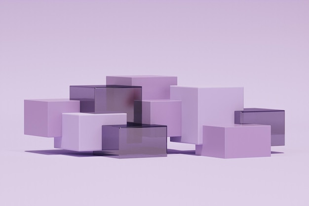 Render 3d abstracto, composición geométrica azul y púrpura, diseño de fondo. fondo claro