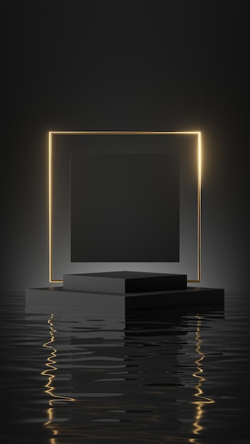 Render 3D abstracto con fondo negro mínimo con el podio vacío