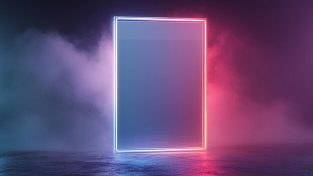 Render 3d abstracto fondo de neón forma cuadrada líneas brillantes rosadas pasillo luz ultravioleta