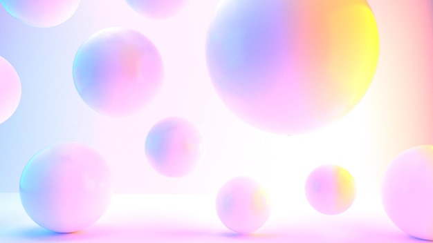 Render 3D abstracto de paleta de colores de fondo dinámico de esferas brillantes abstractas para maquetas, diseños planos y plantillas con espacio para copiar texto.