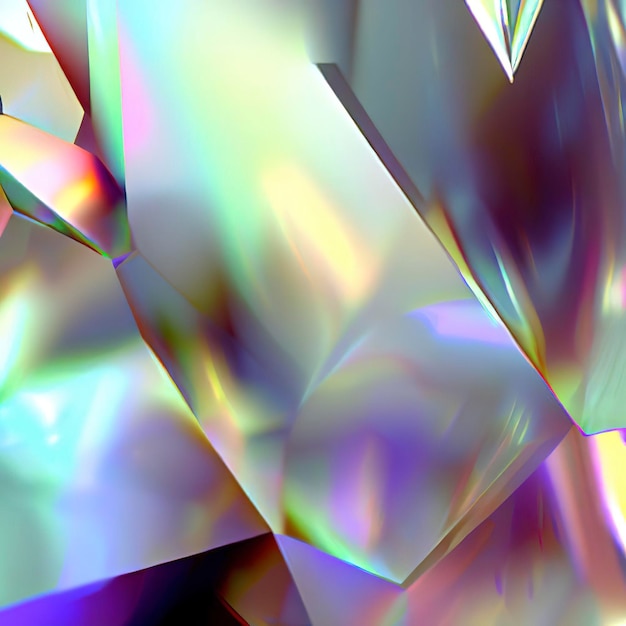 Render 3d abstrato fundo de cristal textura iridescente macro panorama gem facetada papel de parede poligonal panorâmico largo
