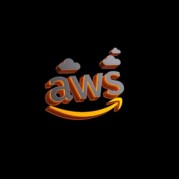 Render 3D de Amazon Web Services El logotipo de Aws extrudido en material transparente flotando con una ligera inclinación