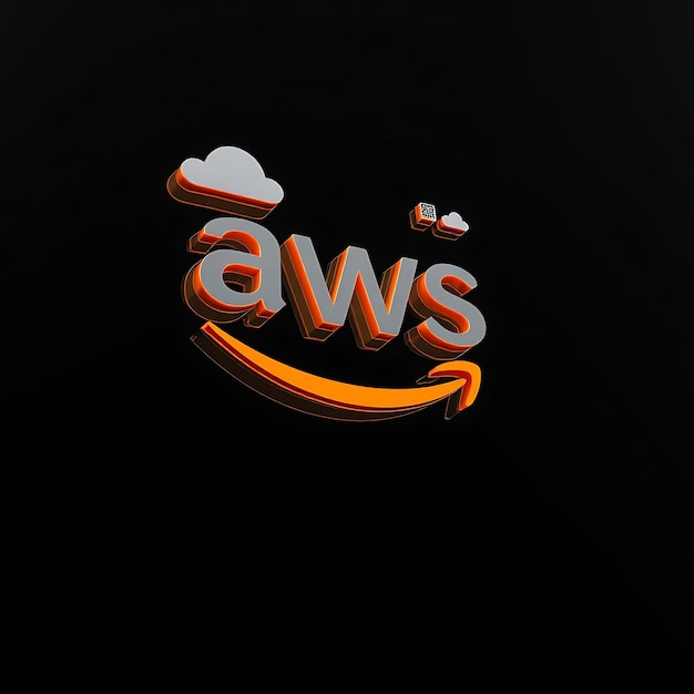 Render 3D de Amazon Web Services El logotipo de Aws extrudido en material transparente flotando con una ligera inclinación