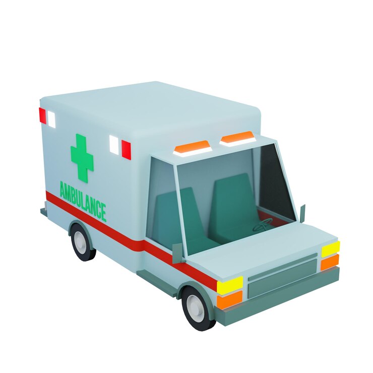 render 3d Una ambulancia con una cruz verde en el frente