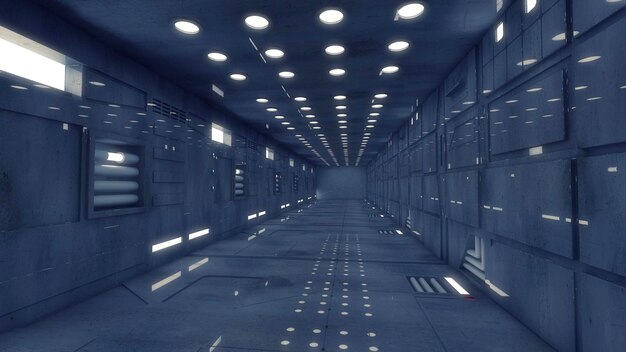 Render 3d Arquitectura de corredor interior futurista