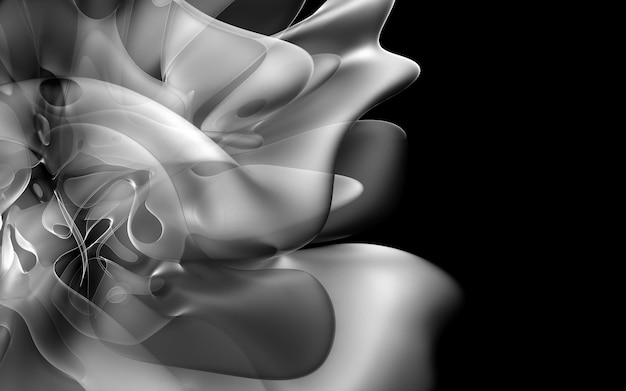 Foto render 3d de arte abstracto blanco y negro monocromo fondo 3d con parte de flor extraterrestre surrealista