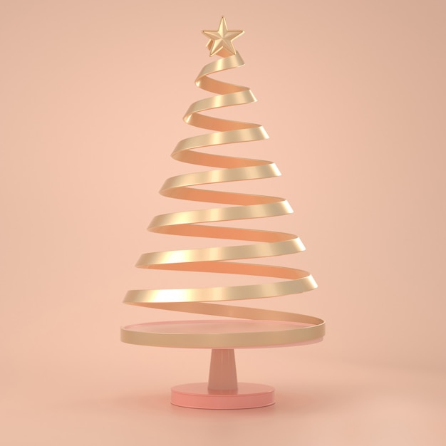 Render 3D de aspecto de Navidad juguete mínimo del árbol de navidad en rosa pastel