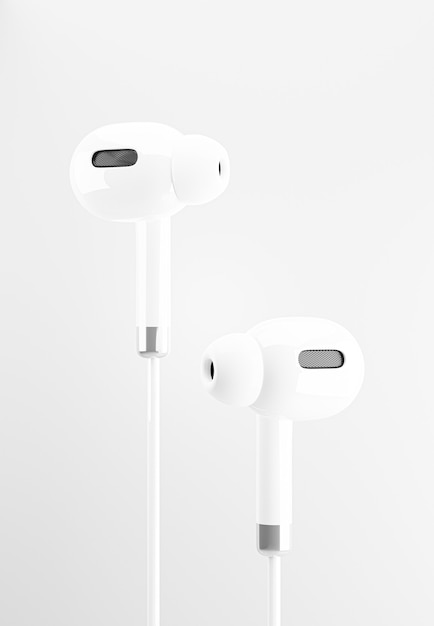 Render 3D de auricular blanco sobre fondo blanco.