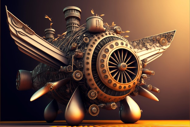 Foto render 3d de avión de estilo retro steampunk