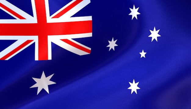 Render 3d de la bandera de Australia con textura