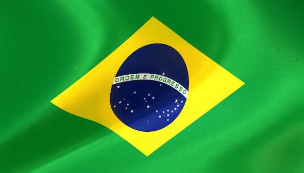 Render 3d de la bandera de Brasil con textura