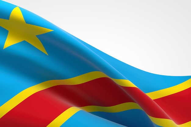 Render 3D de la bandera congoleña ondeando.