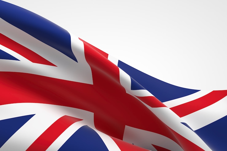 Foto render 3d de la bandera de reino unido ondeando.