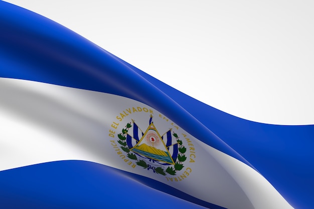 Foto render 3d de la bandera salvadoreña ondeando.