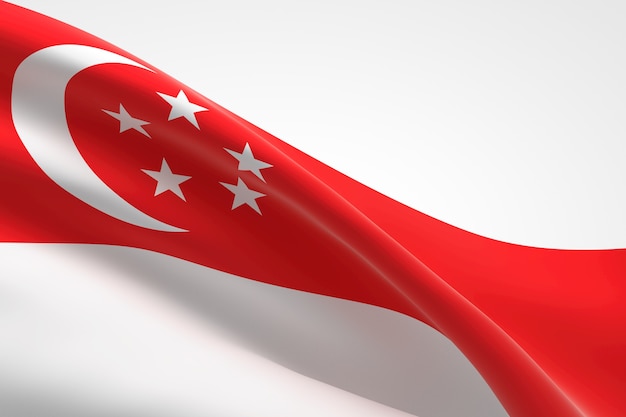 Render 3D de la bandera de Singapur ondeando.