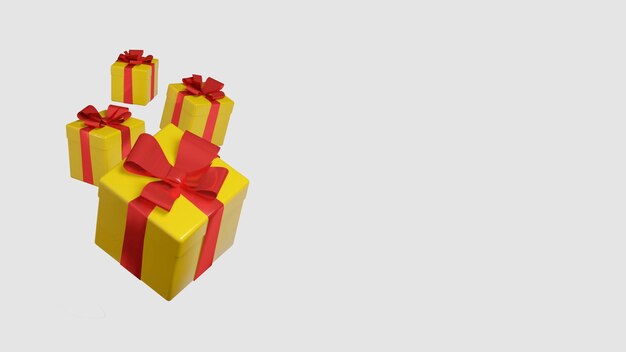 Render 3D de un banner con cajas de regalo