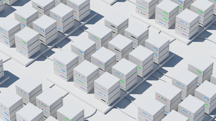Foto render 3d de base de datos abstracta. concepto de pila de servidores. centro de procesamiento de datos.