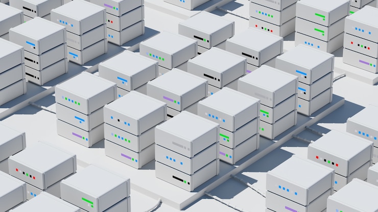 Foto render 3d de base de datos abstracta. concepto de pila de servidores. centro de procesamiento de datos.