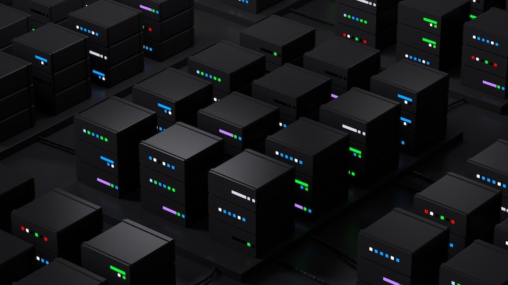 Foto render 3d de base de datos abstracta. concepto de pila de servidores. centro de procesamiento de datos.