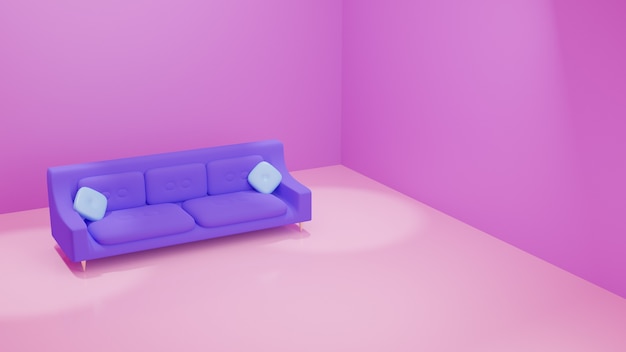 Render 3d bonito sofá rosa