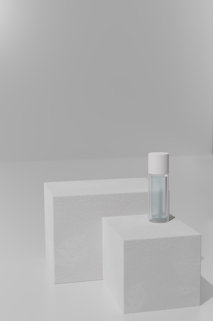 Render 3d Botella de maqueta de tóner de esencia con luz natural Cosméticos para el cuidado de la piel facial