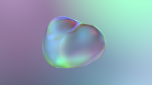 Render 3D de burbuja líquida. Burbuja de vidrio morphing con refracción y fondo borroso.