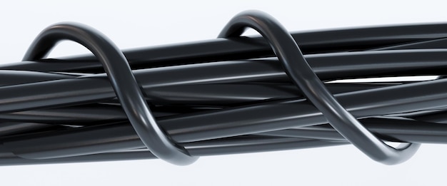 Render 3D de cables negros aislados sobre fondo blanco Concepto de tecnología de la información