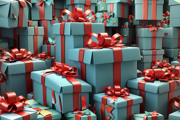 Render 3D de cajas de regalo apiladas