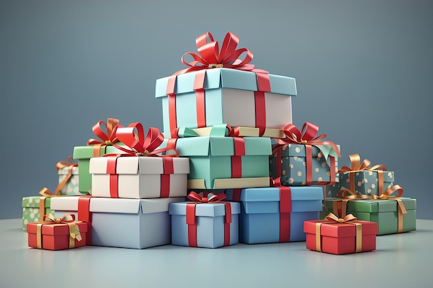 Render 3D de cajas de regalo apiladas