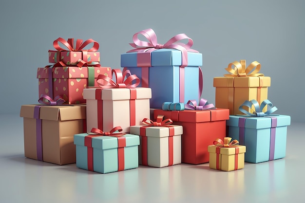 Render 3D de cajas de regalo apiladas