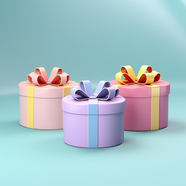 Render 3D de cajas de regalo coloridas estilo de dibujos animados lindo