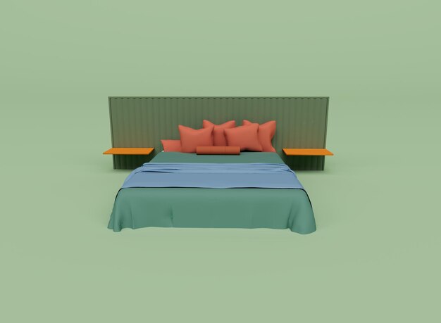 Render 3d de cama con almohada aislada sobre fondo pastel Escena mínima de fondo 3d