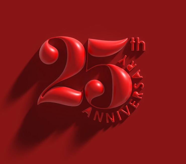 Foto render 3d de celebración de aniversario de 25 años.