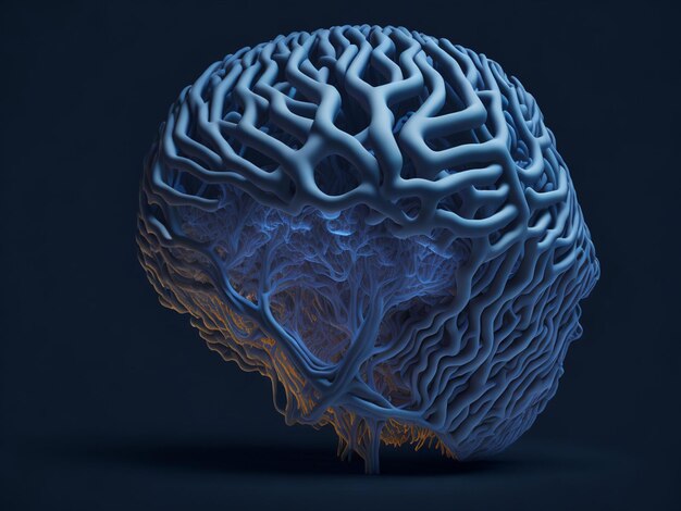 Render 3d del cerebro sobre fondo azul Concepto de inteligencia artificial