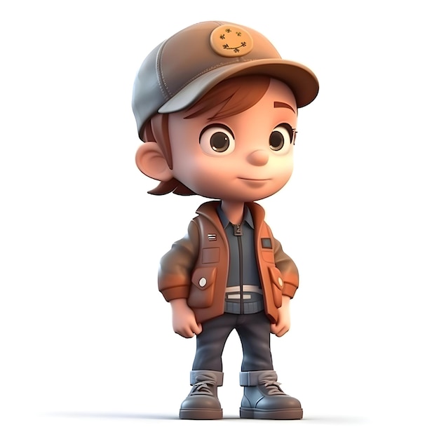 Render 3D de un chico lindo con mochila y gorra