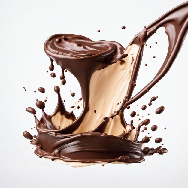 Render 3d de chocolate salpicado con fondo en blanco Generado con AI