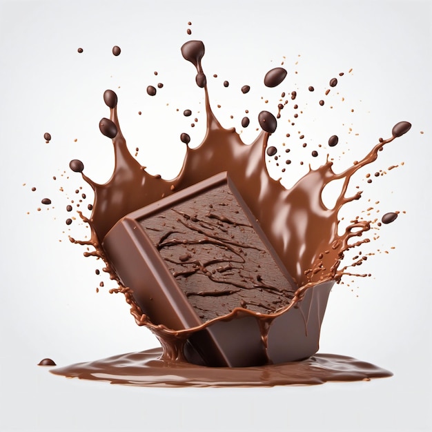 Render 3d de chocolate salpicado con fondo en blanco Generado con AI