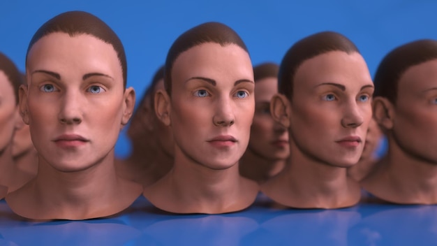 Render 3D. Clonación de figuras humanoides