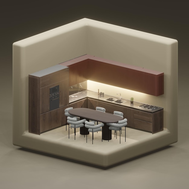 Foto render 3d para cocina en caja