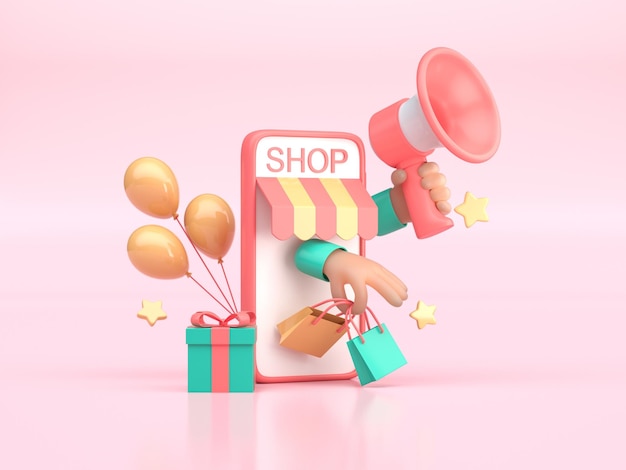 Render 3D de concepto 3D de compras en línea