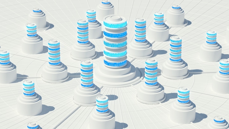 Foto render 3d del concepto de almacenamiento abstracto. procesamiento de centralización de datos o servidor.
