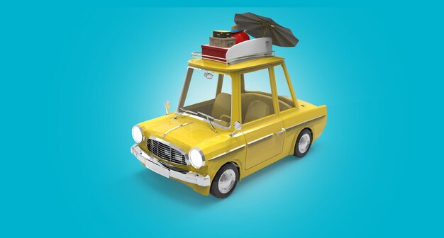 Render 3d Concepto de coche de viaje de tiro completo