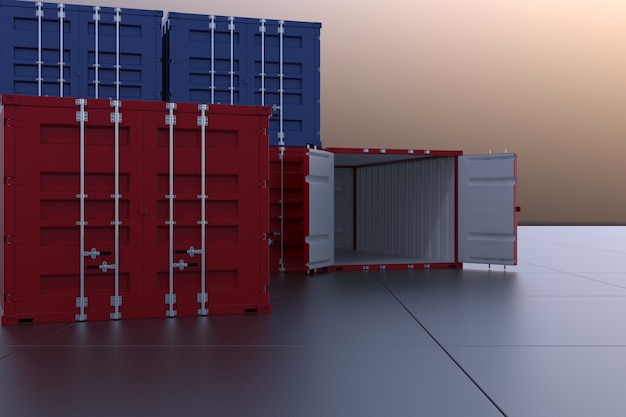 Foto render 3d contenedor industrial para importación exportaciones