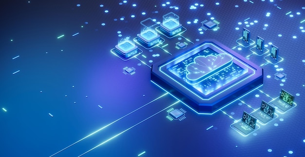 Render 3d Contexto do conceito de Computação em Nuvem