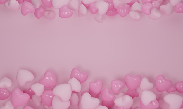 render 3d Corazón volando sobre fondo de color rosa pastel Diseño de banner o tarjeta de felicitación de amor lindo