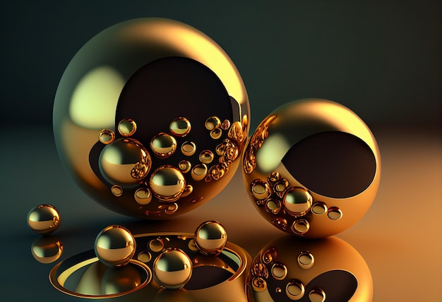 Render 3d de esferas Fondo abstracto con bolas de oro y plata ai generativo