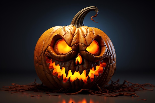 Render 3D de espeluznante calabaza de halloween