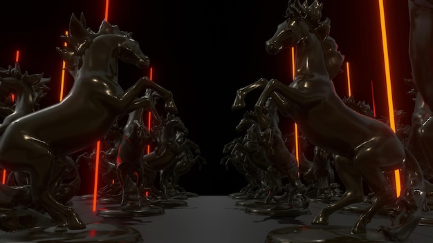 Render 3d de estatua de caballo abstracto