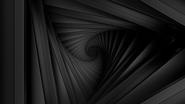 Render 3D de estructura de geometría retorcida. Minimalista. Material oscuro.